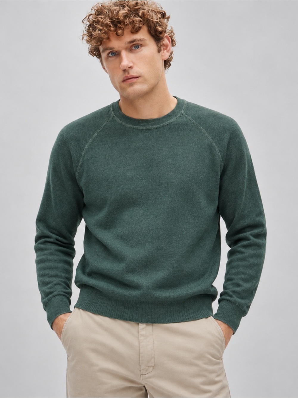 Fedeli Italian Merino Wool Crewneck Sweater Green Made in Italy
